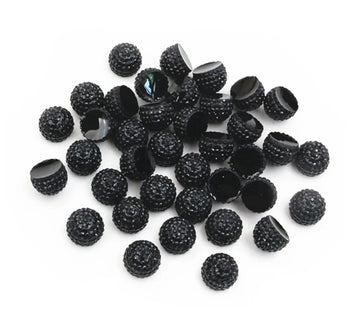 CA275 - 10 pcs Black Resin Rhinestone Pave Dome Cabochons - 10mm - Half Round Ball