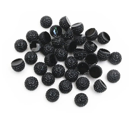 CA275 - 10 pcs Black Resin Rhinestone Pave Dome Cabochons - 10mm - Half Round Ball
