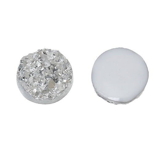CA370 - 10 pcs. Druzy Resin Embellishment Cabochons Silver - 10mm