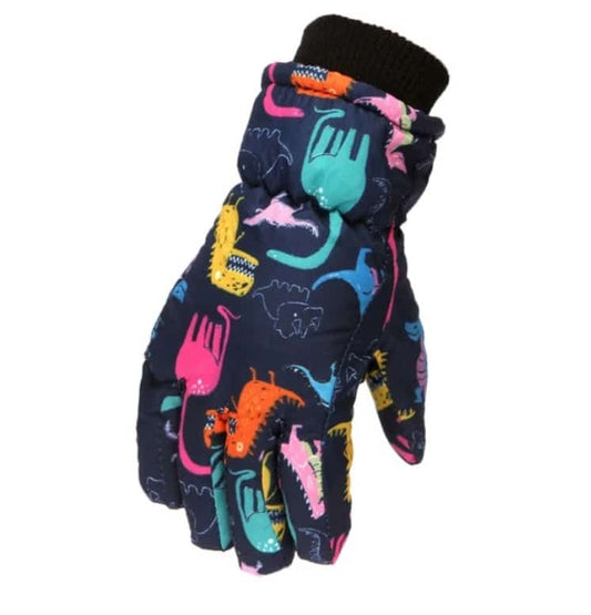 CDG47 - 1 pair - Colorful Dinosaur Snow Winter Gloves - Ages 3-7(XS) - Waterproof - Non-Slip