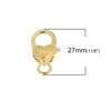 CL137 - 10 pcs. Gold Plated Heart Lobster Clasps - 27mm x 14mm - Claw Clasps - Carved