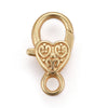 CL175 - 10 pcs. Real 18K Gold Plated Heart Lobster Clasps - 26mm x 14mm - Claw Clasps - Carved