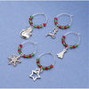 5 pcs. Silver Plated Wine Charm Rings - Christmas - Set