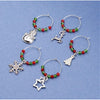 5 pcs. Silver Plated Wine Charm Rings - Christmas - Set