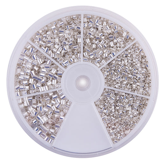 CR001 - 3000 pcs. Silver Plated Tube Crimp Crimps Spacer Beads - 1.5mm, 2mm, 2.5mm - Box Included!