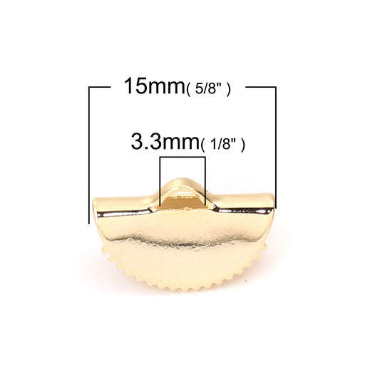 CR048 - 10 pcs. 18k Gold Filled Half Round Ribbon Crimp End Caps - 15mm x 9mm - Great to make tassels and dangles! With teeth