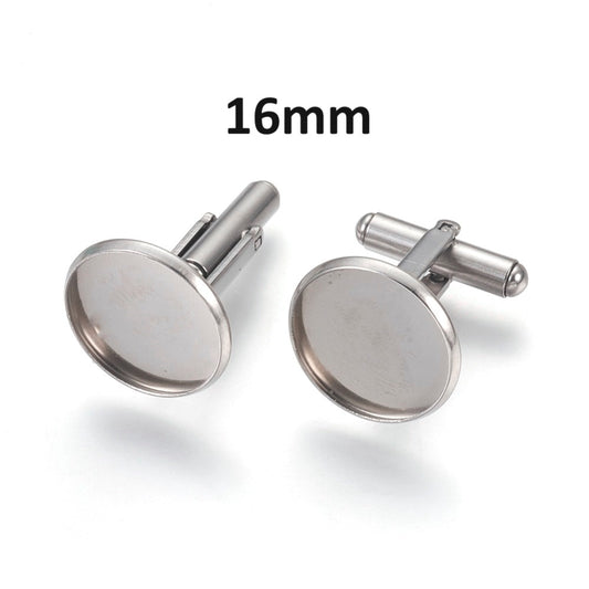 CU003 - Lot of 10 Silver Tone Cuff Links (5 pairs) - 16mm Glue Pad Bezel Setting - 304 Stainless Steel - Tarnish Resistant! Very High Quality!