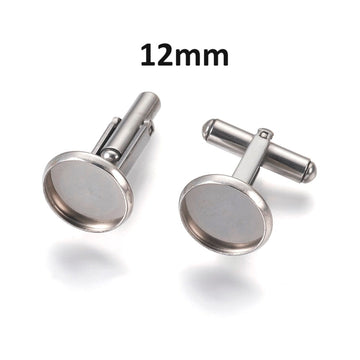 CU007 - Lot of 10 Silver Tone Cuff Links (5 pairs) - 12mm Glue Pad Bezel Setting - 304 Stainless Steel - Tarnish Resistant! Very High Quality!