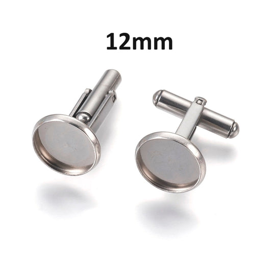 CU007 - Lot of 10 Silver Tone Cuff Links (5 pairs) - 12mm Glue Pad Bezel Setting - 304 Stainless Steel - Tarnish Resistant! Very High Quality!
