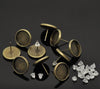 E168 - 30 pcs. Antique Bronze Earring Posts Studs Settings Bezels Cabochons Tacks - 14mm Glue Pad Setting - Made of Copper
