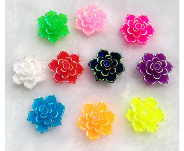 CA283 - 10 pcs (5 Pairs) Resin Cabochons - 18mm - Flower Design - Assortment with Multicolor Edges - Flat Back