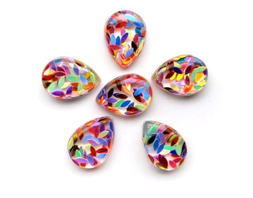 CA288 - 8 pcs Druzy Resin Embellishment Cabochons - 25mm x 18mm - Glitter Style - Rainbow - Multicolor - Teardrop - Leaves