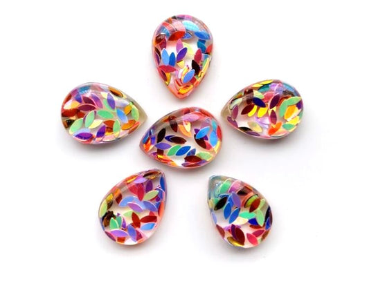 CA288 - 8 pcs Druzy Resin Embellishment Cabochons - 25mm x 18mm - Glitter Style - Rainbow - Multicolor - Teardrop - Leaves