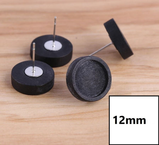 E127 - 10 pcs. Stainless Steel Earring Posts Studs Settings Cabochons Tacks - 12mm Glue Pad Setting - Silver - Wood Bezel - Black - Thin Frame