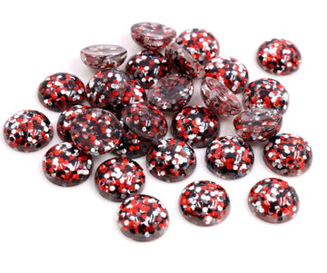 RC0038 - 10 pcs Druzy Resin Embellishment Cabochons - 8mm - Glitter Style - Black, Red and Silver - Multi-color
