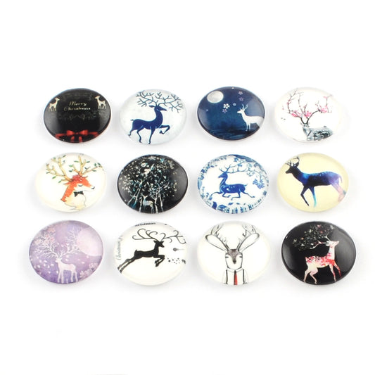 CA579 - 10 pcs Assortment of Circle Christmas Glass Round Dome Seals Tiles Cabochons - 12mm - Set 4 - Winter Raindeer