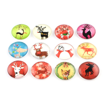 CA767 - 10 pcs Assortment of Circle Christmas Glass Round Dome Seals Tiles Cabochons - 12mm - Set 5 - Colorful Raindeer