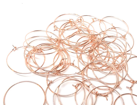WCR-RG-30 - 100 pcs. Rose Gold Plated Wine Charm Rings / Earwire Hoop - 30mm (1.18 inch)