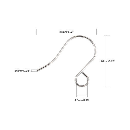 E996 - 50 pcs 316 Stainless Steel Earring Hooks with Loop Hole - 26mm x 20mm - Large Loop: 4.6mm - Silver Tone