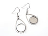 E031 - 6 pcs. 304 Stainless Steel Silver Tone Earring Dangle Hooks Settings Bezels Cabochons - 12mm Glue Pad Settings - Teardrop Style