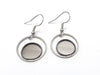E036 - 6 pcs. 304 Stainless Steel Silver Tone Earring Dangle Hooks Settings Bezels Cabochons - 12mm Glue Pad Settings - Ring Style