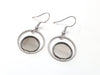 E036 - 6 pcs. 304 Stainless Steel Silver Tone Earring Dangle Hooks Settings Bezels Cabochons - 12mm Glue Pad Settings - Ring Style