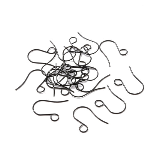 E093 - 50 pcs 316 Stainless Steel Earring Hooks with Loop Hole - 26mm x 20mm - Large Loop: 4.6mm - Black