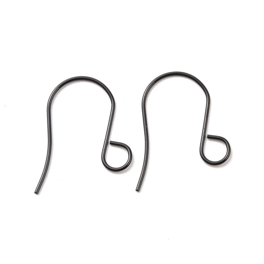 E093 - 50 pcs 316 Stainless Steel Earring Hooks with Loop Hole - 26mm x 20mm - Large Loop: 4.6mm - Black