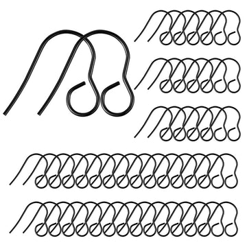E131 - 50 pcs 316 Stainless Steel Earring Hooks with Loop Hole - 18mm x 15mm - Large Loop: 4.6mm - Black