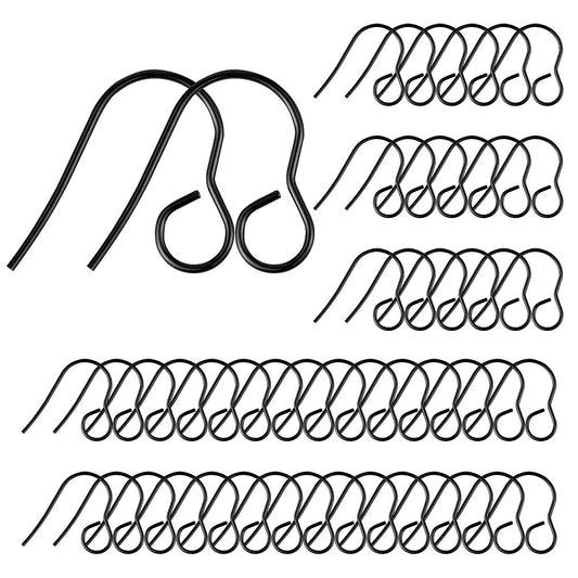 E131 - 50 pcs 316 Stainless Steel Earring Hooks with Loop Hole - 18mm x 15mm - Large Loop: 4.6mm - Black