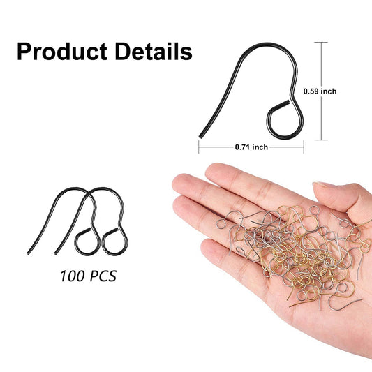 E131 - 50 pcs 316 Stainless Steel Earring Hooks with Loop Hole - 18mm x 15mm - Large Loop: 4.6mm - Black