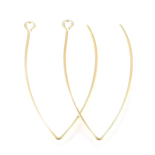 E621 - 10 pcs 304 Stainless Steel Gold Vaccum Plated LONG Earring Hooks with Parallel Loop - 41mm x 22mm