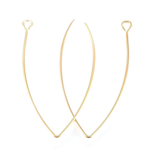 E621 - 10 pcs 304 Stainless Steel Gold Vaccum Plated LONG Earring Hooks with Parallel Loop - 41mm x 22mm