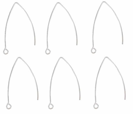E622 - 10 pcs 304 Stainless Steel Silver Tone LONG Earring Hooks with Parallel Loop - 41mm x 22mm