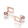 E624 - 10 pcs (5 pairs) 304 Stainless Steel Rhombus Earring Posts/Bases/Studs/Settings with Backs - 14mm x 14mm - Hole for Dangles - Hypoallergenic - Rose Gold Ion Plated