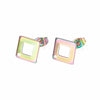 E625 - 10 pcs (5 pairs) 304 Stainless Steel Rhombus Earring Posts/Bases/Studs/Settings with Backs - 14mm x 14mm - Hole for Dangles - Hypoallergenic - Rainbow Ion Plated