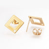 E626 - 10 pcs (5 pairs) 304 Stainless Steel Rhombus Earring Posts/Bases/Studs/Settings with Backs - 14mm x 14mm - Hole for Dangles - Hypoallergenic - Gold Ion Plated