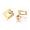 E626 - 10 pcs (5 pairs) 304 Stainless Steel Rhombus Earring Posts/Bases/Studs/Settings with Backs - 14mm x 14mm - Hole for Dangles - Hypoallergenic - Gold Ion Plated