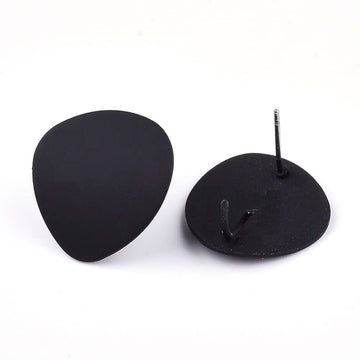 E628 - 10 pcs. (5 pairs) Iron Black Teardrop Earring Posts/Studs with Loop and Steel Pins - 20mm x 18.5mm - Hole Size: 3mm