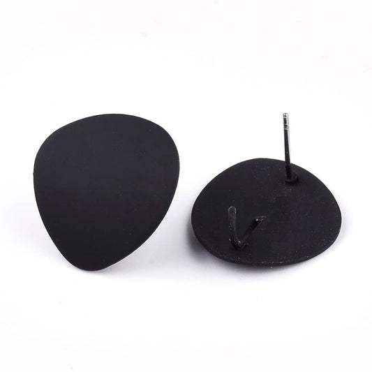 E628 - 10 pcs. (5 pairs) Iron Black Teardrop Earring Posts/Studs with Loop and Steel Pins - 20mm x 18.5mm - Hole Size: 3mm