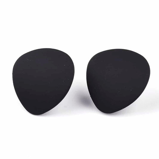 E628 - 10 pcs. (5 pairs) Iron Black Teardrop Earring Posts/Studs with Loop and Steel Pins - 20mm x 18.5mm - Hole Size: 3mm