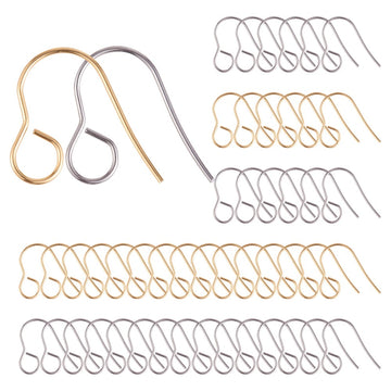 E634 - 100 pcs 316 Stainless Steel Earring Hooks with Loop Hole - 18mm x 15mm - Large Hole: 4.6mm - 50 Silver and 50 Gold