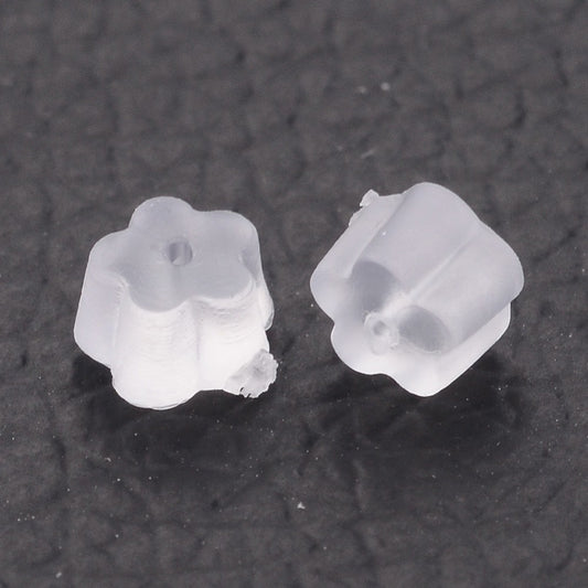 E647 - 1000 pcs (500 Pairs) Clear Translucent Rubber Earring Back Stoppers Nuts - 4mm x 2.5mm - Flower - Hole 0.7mm