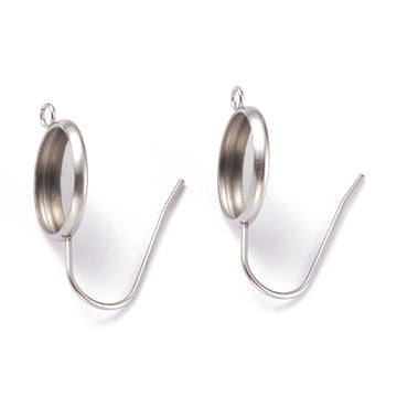 E659 - 10 pcs. 304 Stainless Steel Earring Hooks Settings Bezels Cabochons - 12mm Setting - Hole: 1.8mm - Vertical Loop