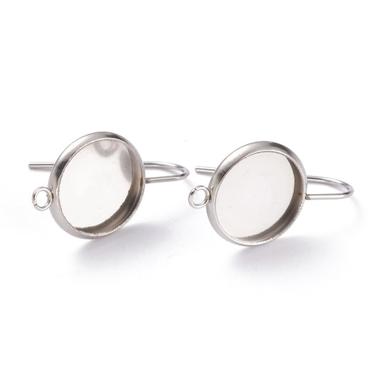 E659 - 10 pcs. 304 Stainless Steel Earring Hooks Settings Bezels Cabochons - 12mm Setting - Hole: 1.8mm - Vertical Loop