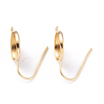 E660 - 10 pcs. 304 Stainless Steel Earring Hooks Settings Bezels Cabochons - 12mm Setting - Hole: 1.8mm - Vertical Loop - Gold Plated