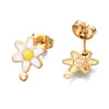 E664 - 10 pcs. 304 Stainless Steel Gold Plated Daisy Floral Earring Ball Posts with Loop - White Enamel - 12.5mm x 9mm - Hole: 1mm - with Stoppers