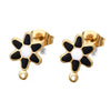 E665 - 10 pcs. 304 Stainless Steel Gold Plated Daisy Floral Earring Ball Posts with Loop - Black Enamel - 12.5mm x 9mm - Hole: 1mm - with Stoppers