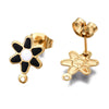 E665 - 10 pcs. 304 Stainless Steel Gold Plated Daisy Floral Earring Ball Posts with Loop - Black Enamel - 12.5mm x 9mm - Hole: 1mm - with Stoppers