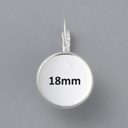 E667 - 10 pcs. 304 Stainless Steel Earring Clips Settings Lever Back Bezels Cabochons - 18mm Glue Pad Setting - Shiny Silver Plated